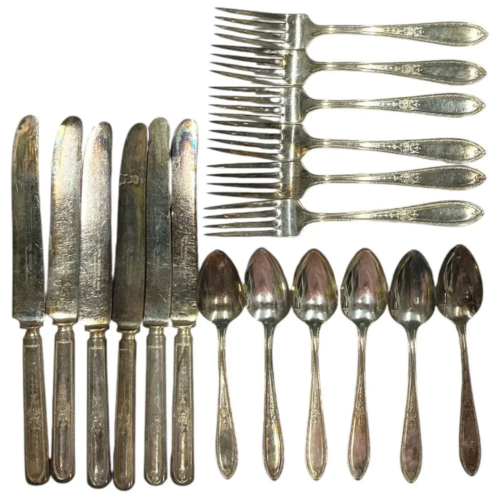 WM‎ Rogers Triumph Gray 18PC Knife Fork Spoon Set Original Box French Blade